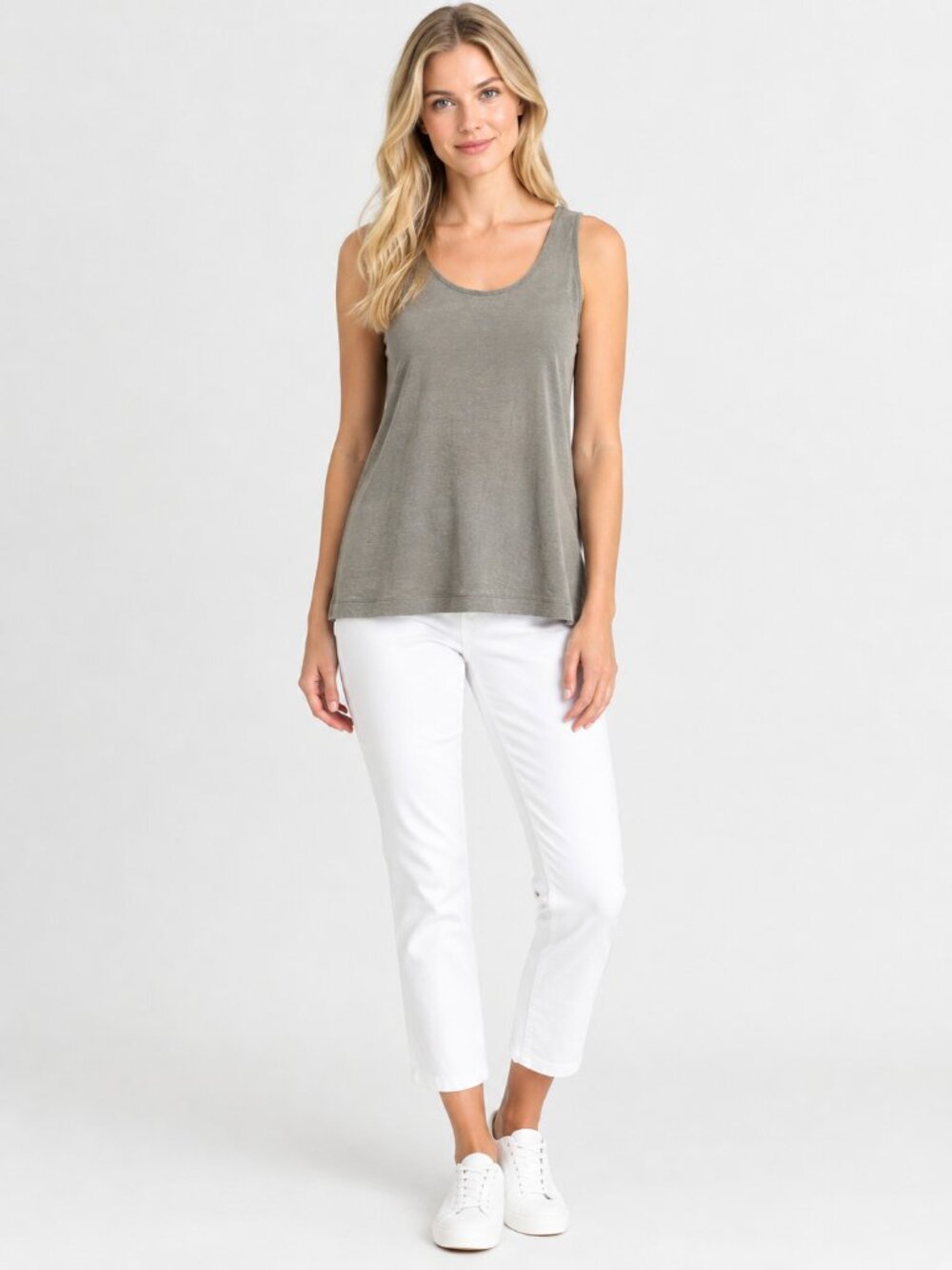 2/$30 Chicos' Travelers Scoop Neck Tank Top Taupe Gray 12 #A5151